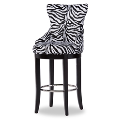 Baxton Studio Peace Modern and Contemporary Zebra-print Patterned Fabric Upholstered Bar Stool with Metal Footrest